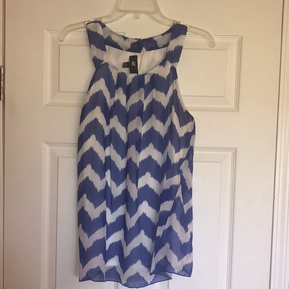 Large blue and white sleeveless top